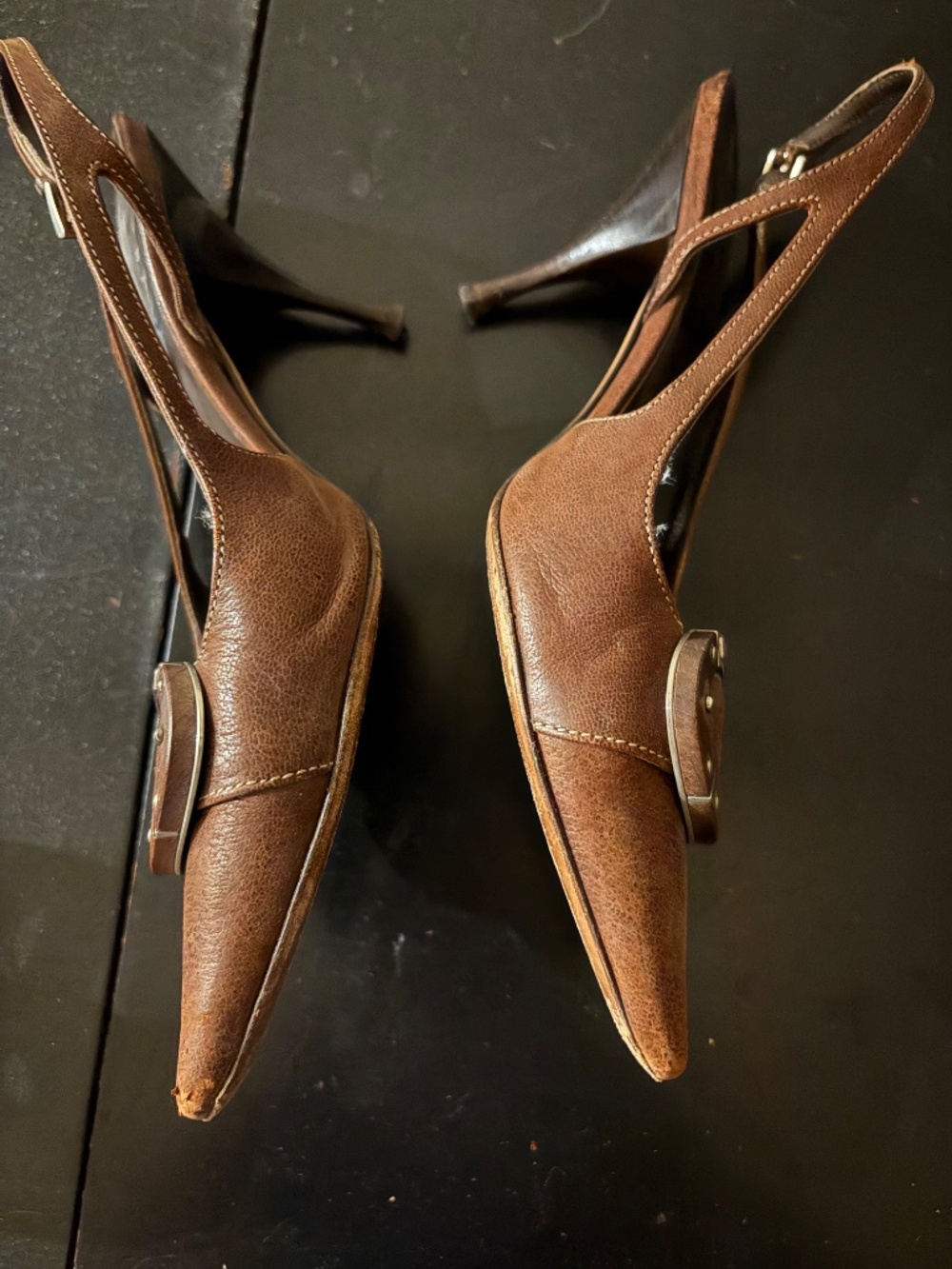 Brown Prada sling back heels with metal detail size 38 - Picture 2 of 6